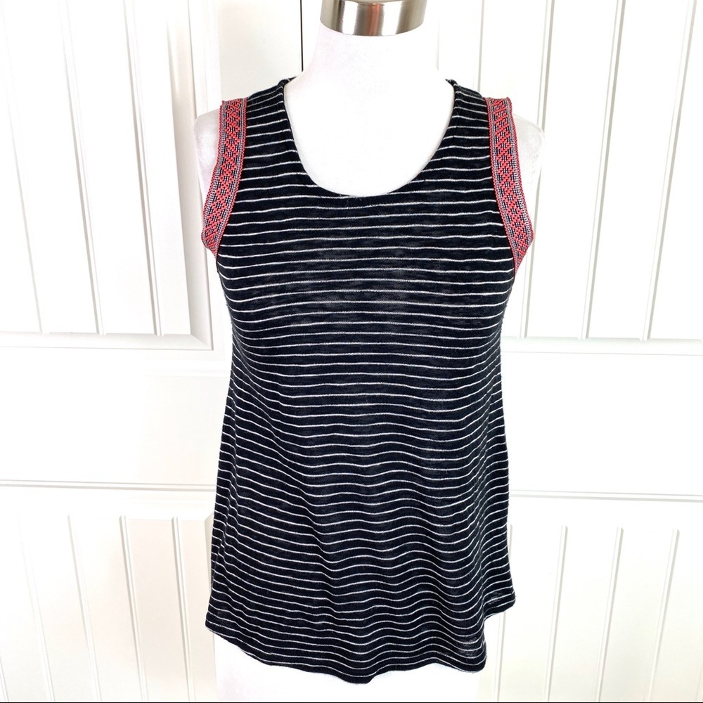 W5 Striped Sleeveless Aztec Trim Knit Tank Top XS